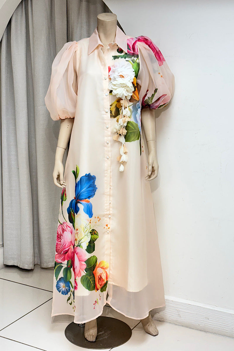 Floral Collared Flower Belt Maxi