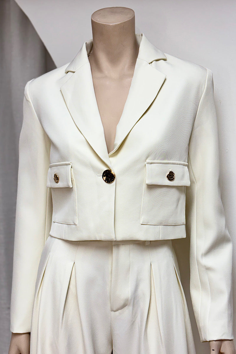 Gold Button Crop Suit Set