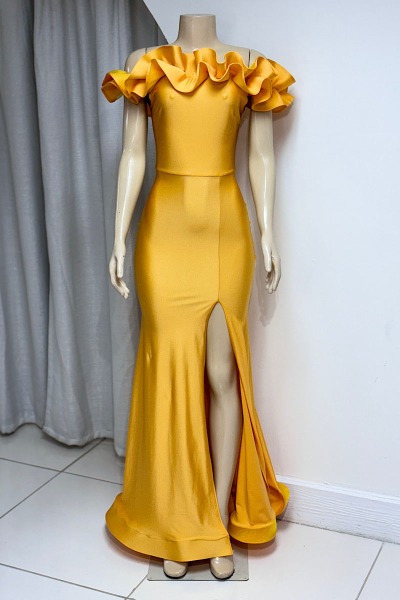Exaggerated Ruffle Off-Shoulder Formal