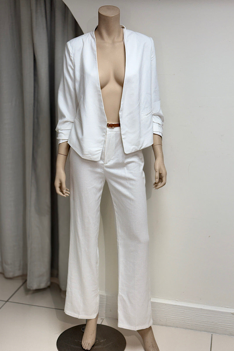 Linen Ruched Sleeved Standard Suit Set