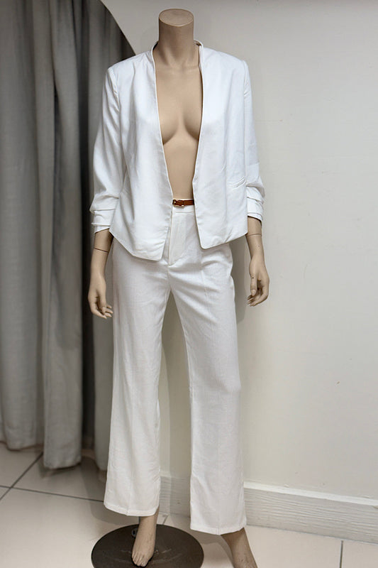 Linen Ruched Sleeved Standard Suit Set