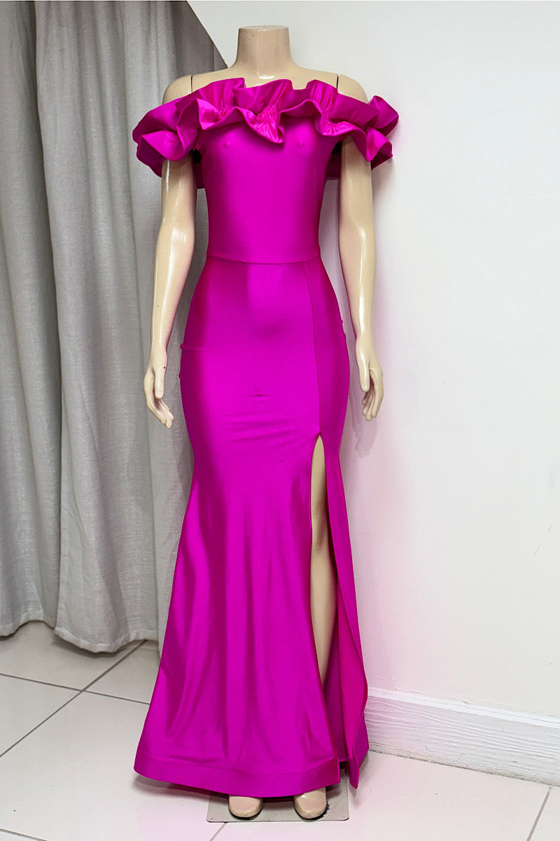 Exaggerated Ruffle Off-Shoulder Formal