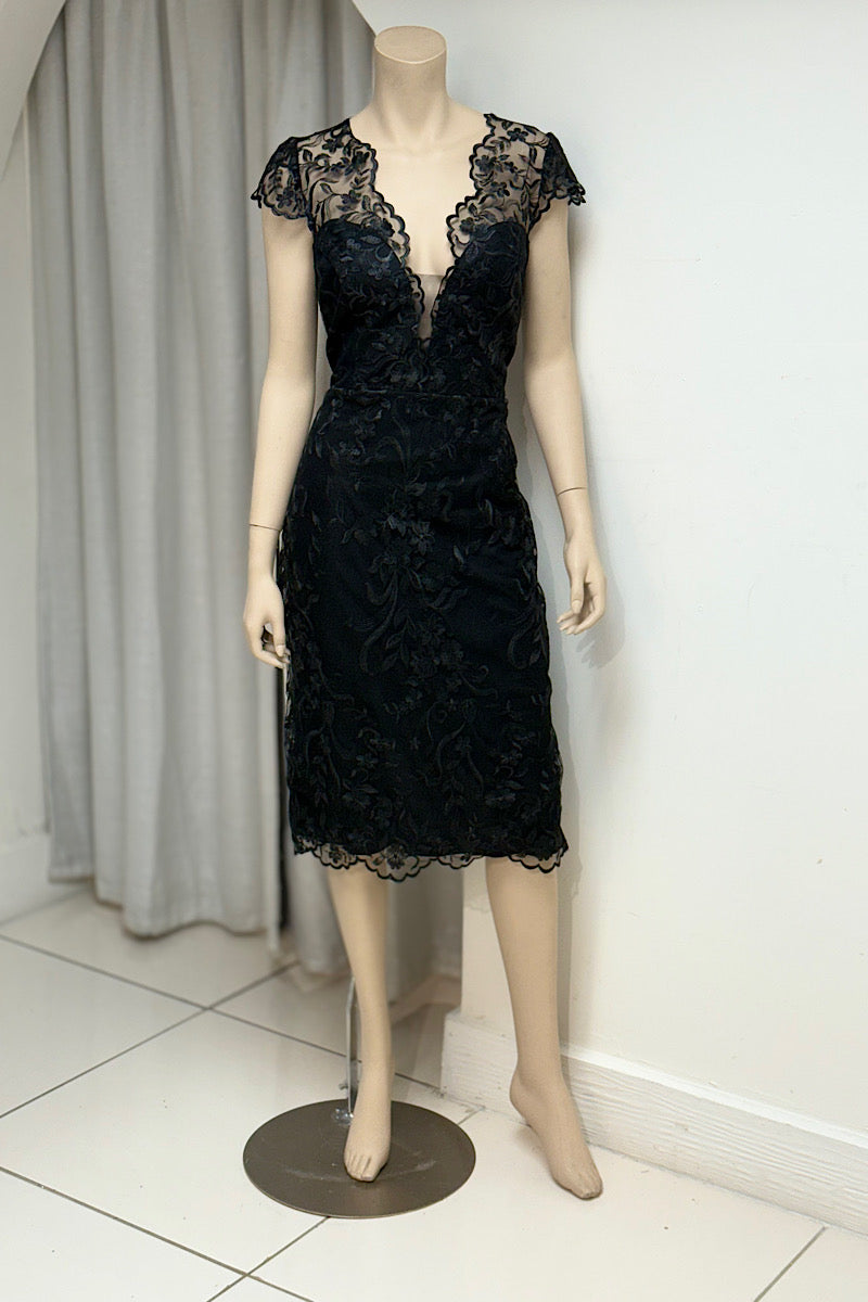 Lace Embroidered Sheer Back Midi Dress