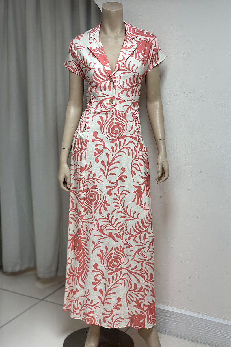 Printed Smock Waist Flowy Dress