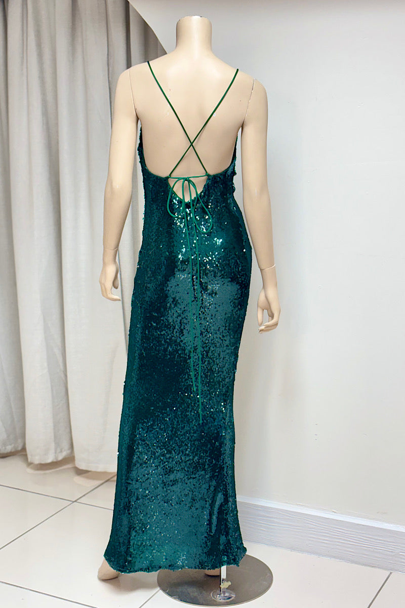 Cowl Neck Sleeveless Sequin Fitted Formal