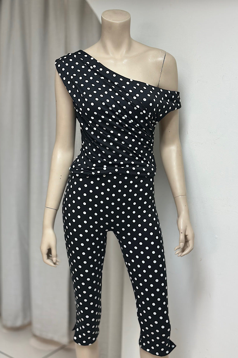 Off-Shoulder Polka Dot Tights Set