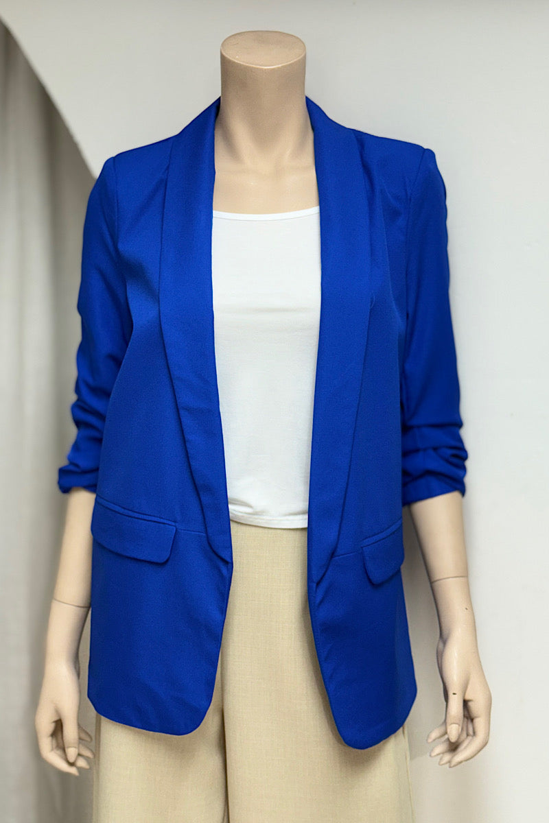 Ruched Sleeve Pocket Blazer