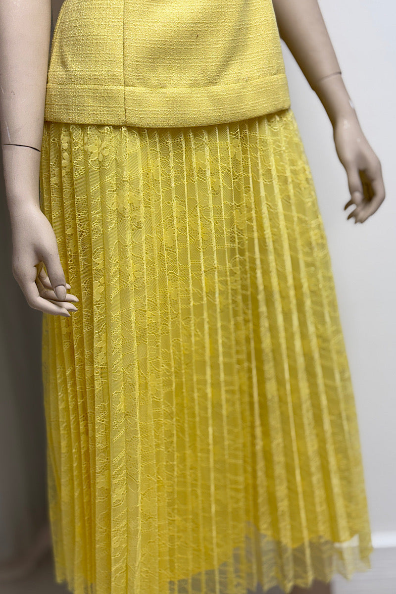 Lace Pleated Bottom Flowy Dress