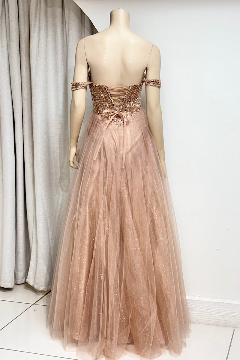 V-Waist Beaded Flare Formal