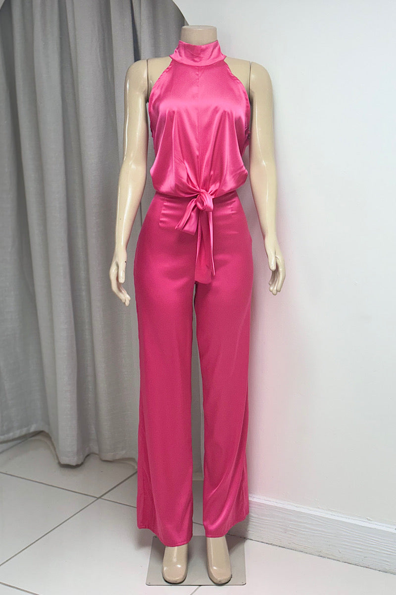 Satin Tie-Detail Jumpsuit