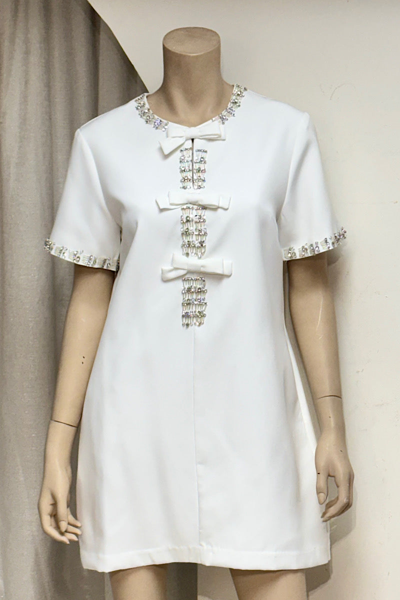 Rhinestone Applique Bow Detail Dress