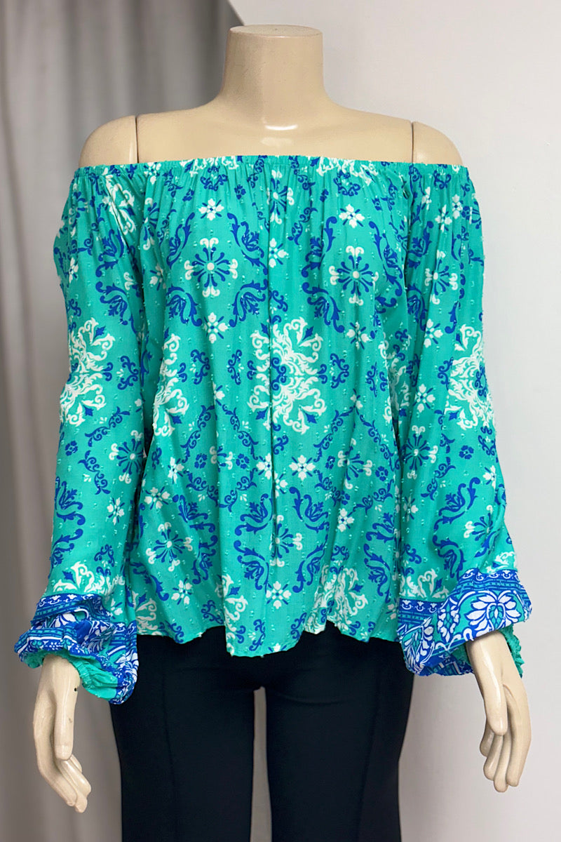 Green Blue Off Shoulder Curvy Top