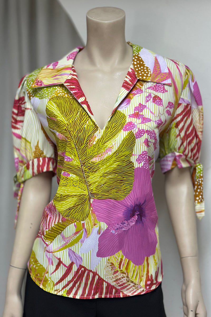 Collared Printed Flowy Top