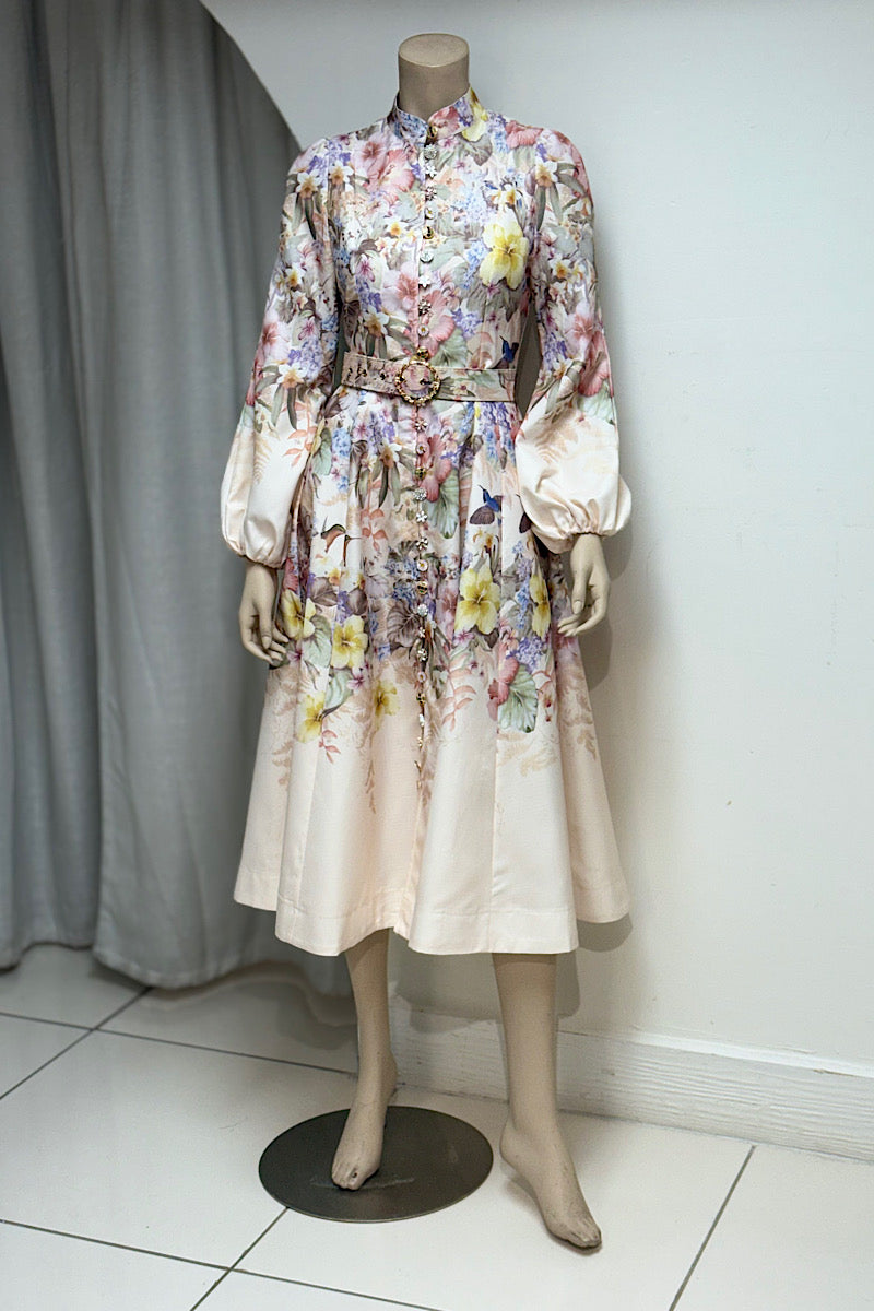 Pastel Floral High Neck Long Sleeve Maxi