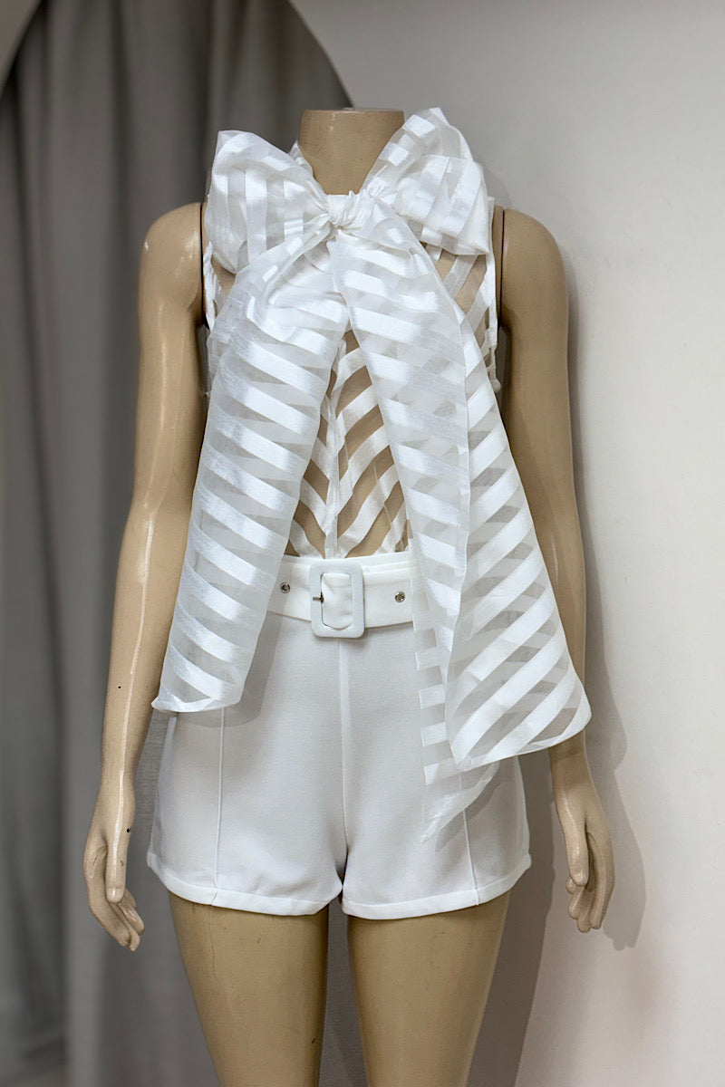 White Shear Bow Top Romper