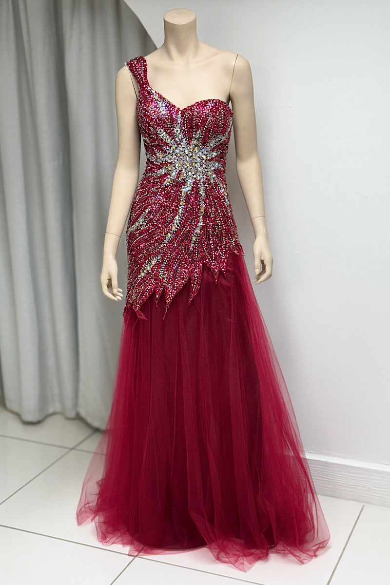 One-Shoulder Asymmetrical Bejeweled Formal Flaunt It One-Shoulder Asymmetrical Bejeweled Formal Flaunt It