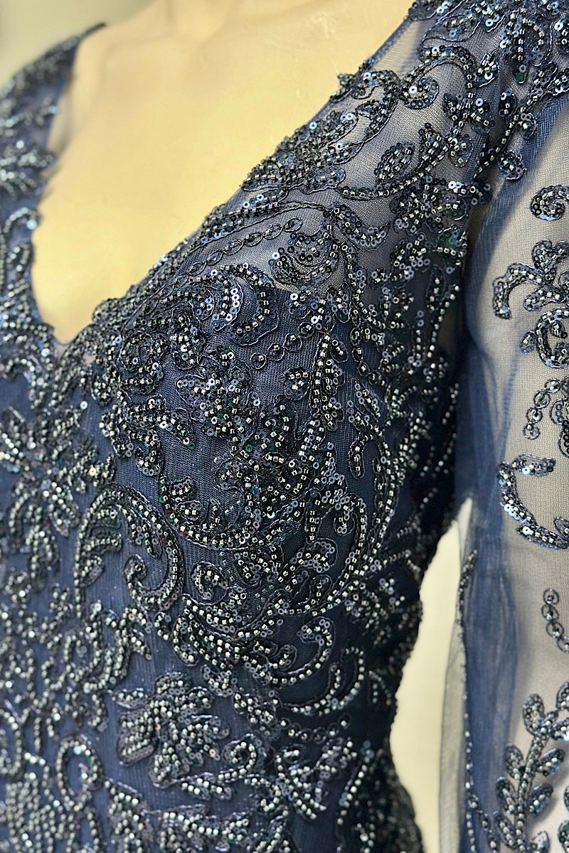 Beaded Embroidered Shimmer Flare Formal Dress