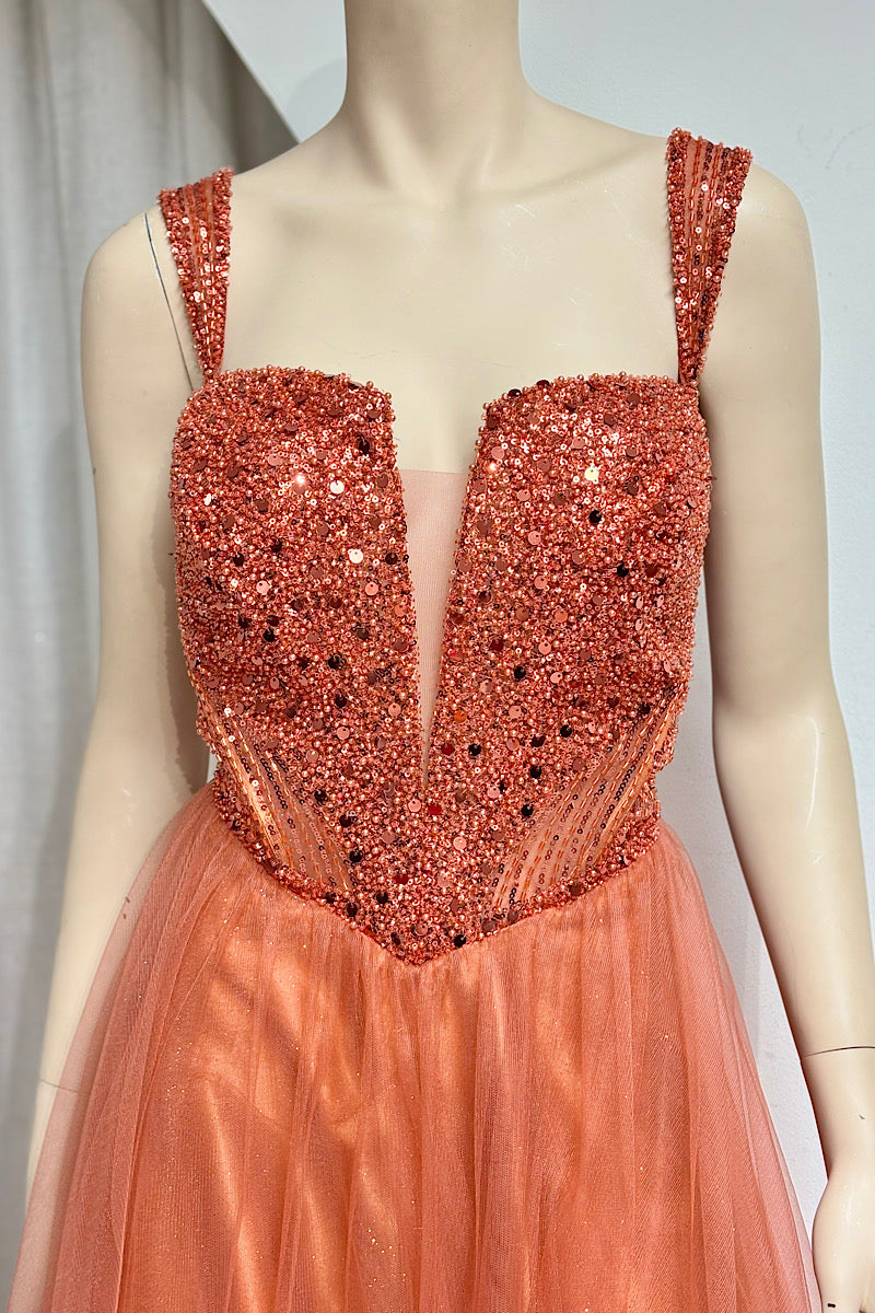 V-Waist Beaded Flare Formal