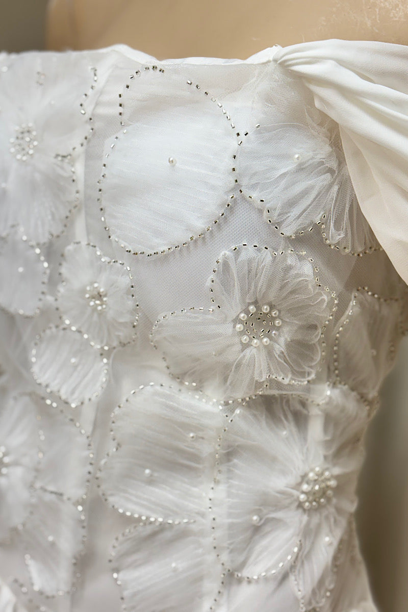 Beaded Flower Design Off-Shoulder Flowy Formal