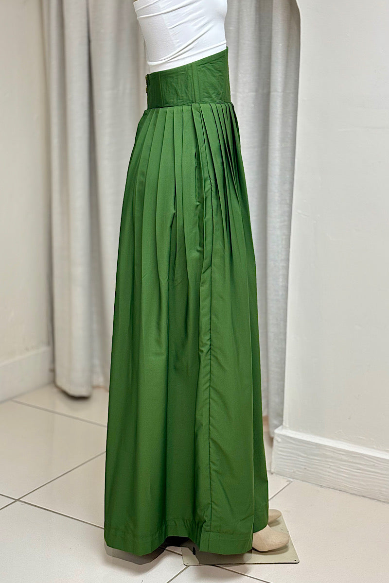 Corset Waist Pleated Wide-Legged Pant