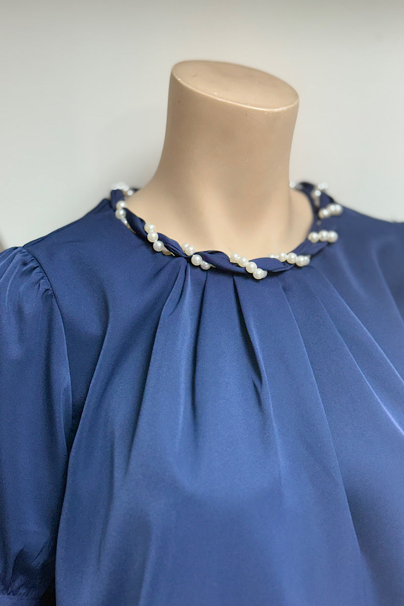 Twined Pearl Neck Flowy Top