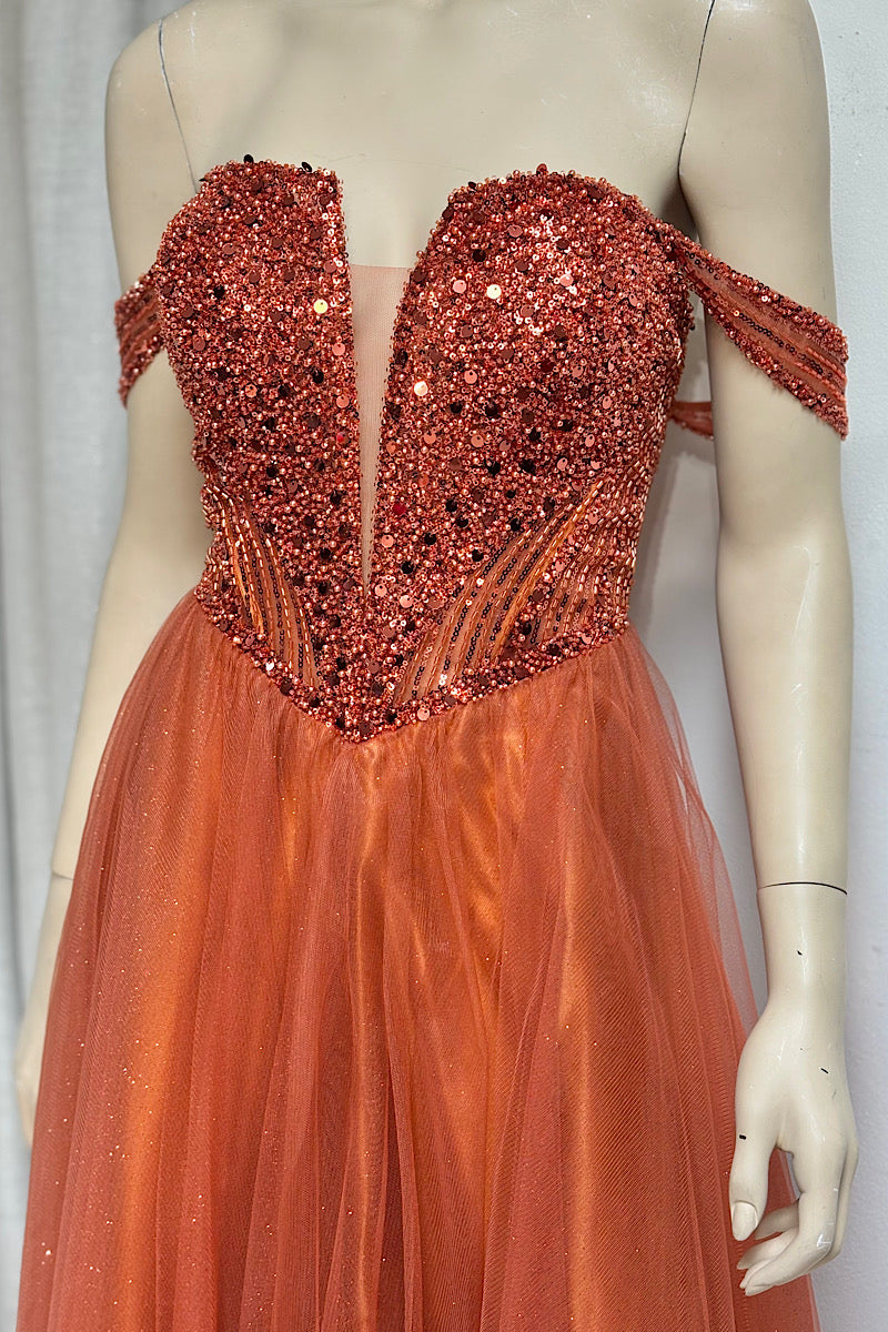 V-Waist Beaded Flare Formal