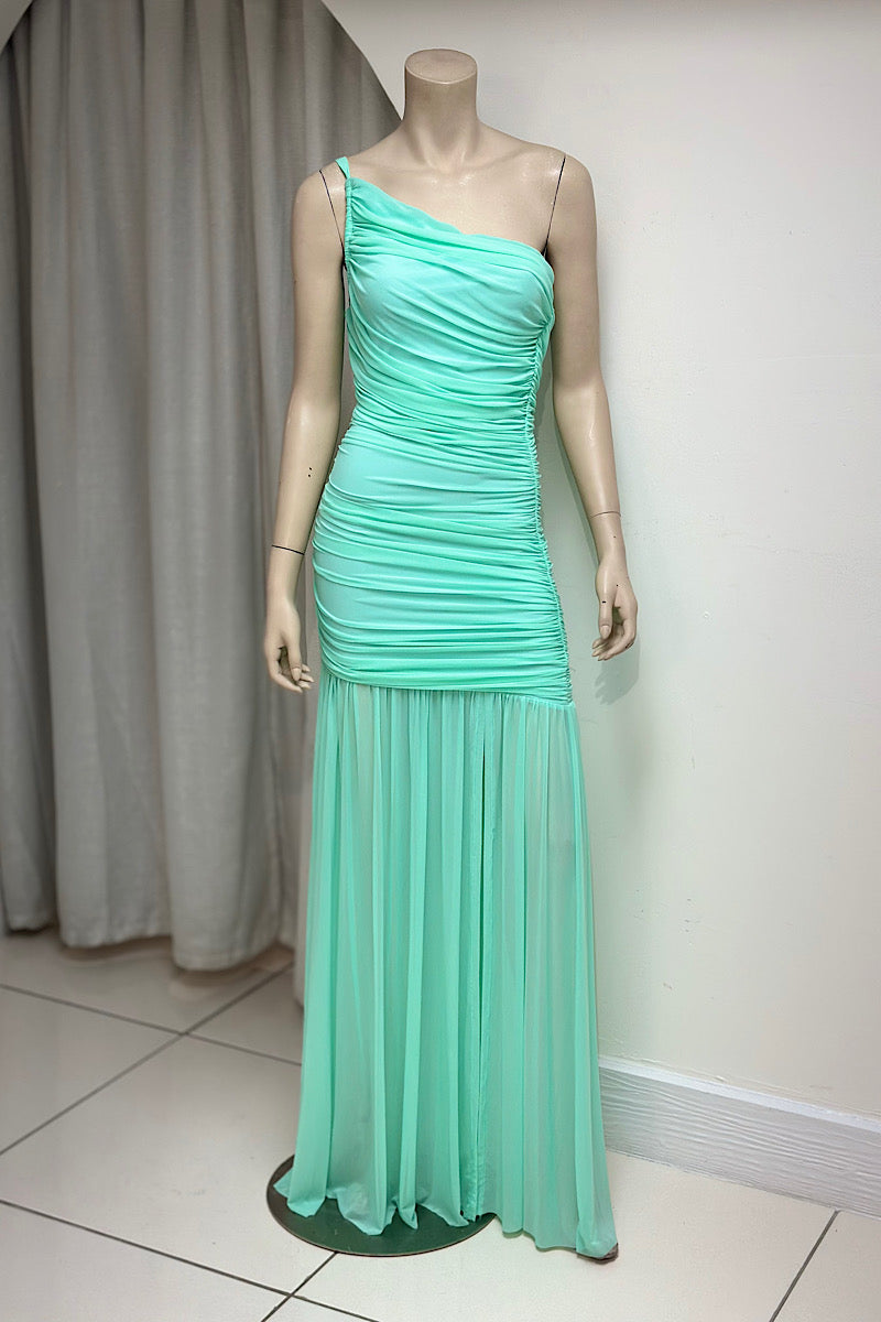 One-Shoulder Ruched Fit and Flare Dress