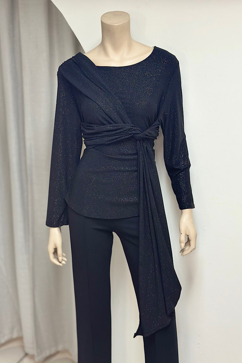 Shimmer Long Sleeve Sash Top