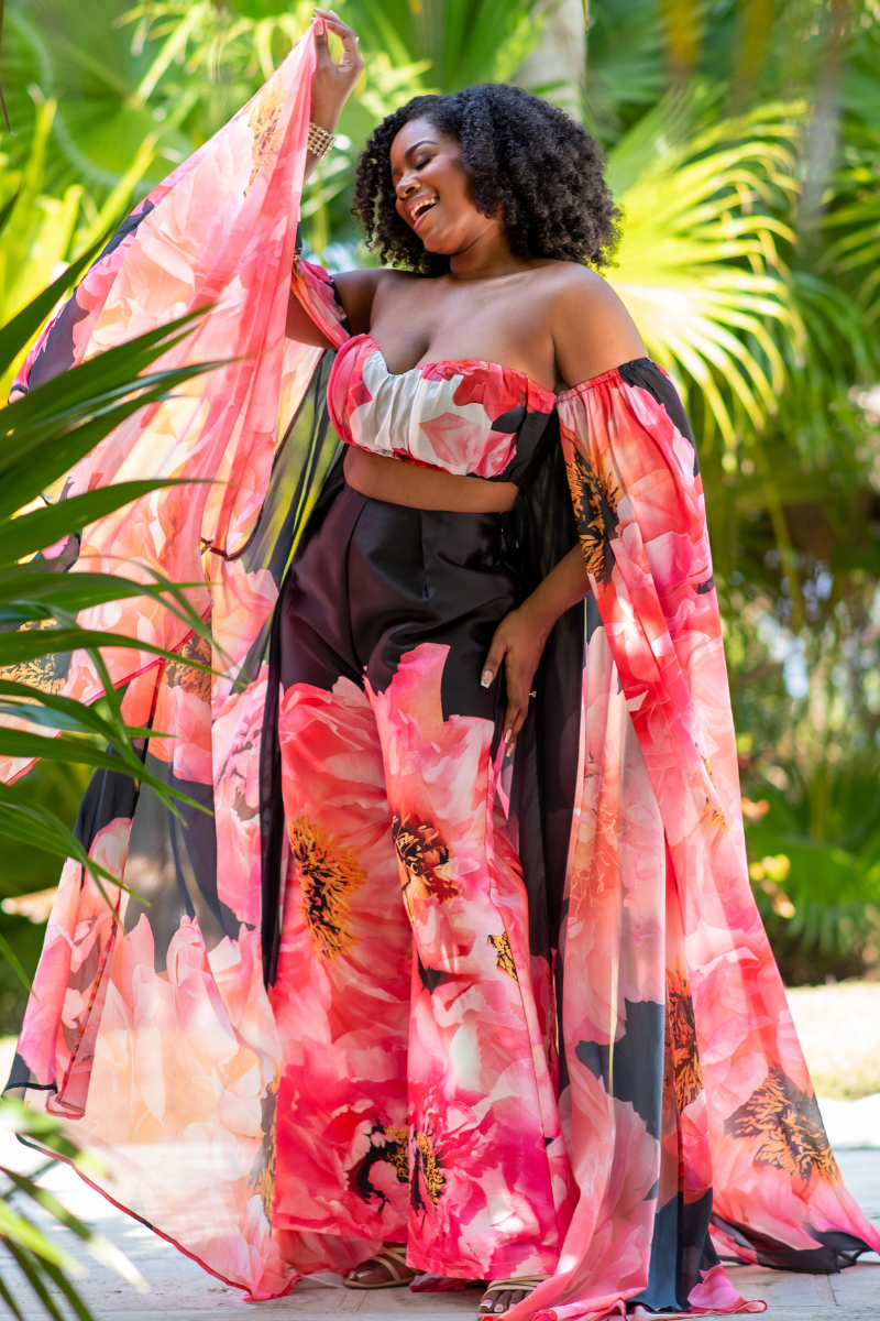 Off-Shoulder Cape Pant Set