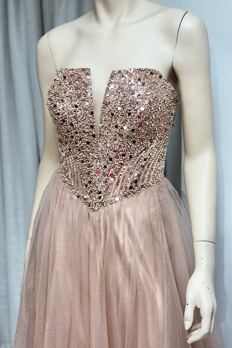 V-Waist Beaded Flare Formal