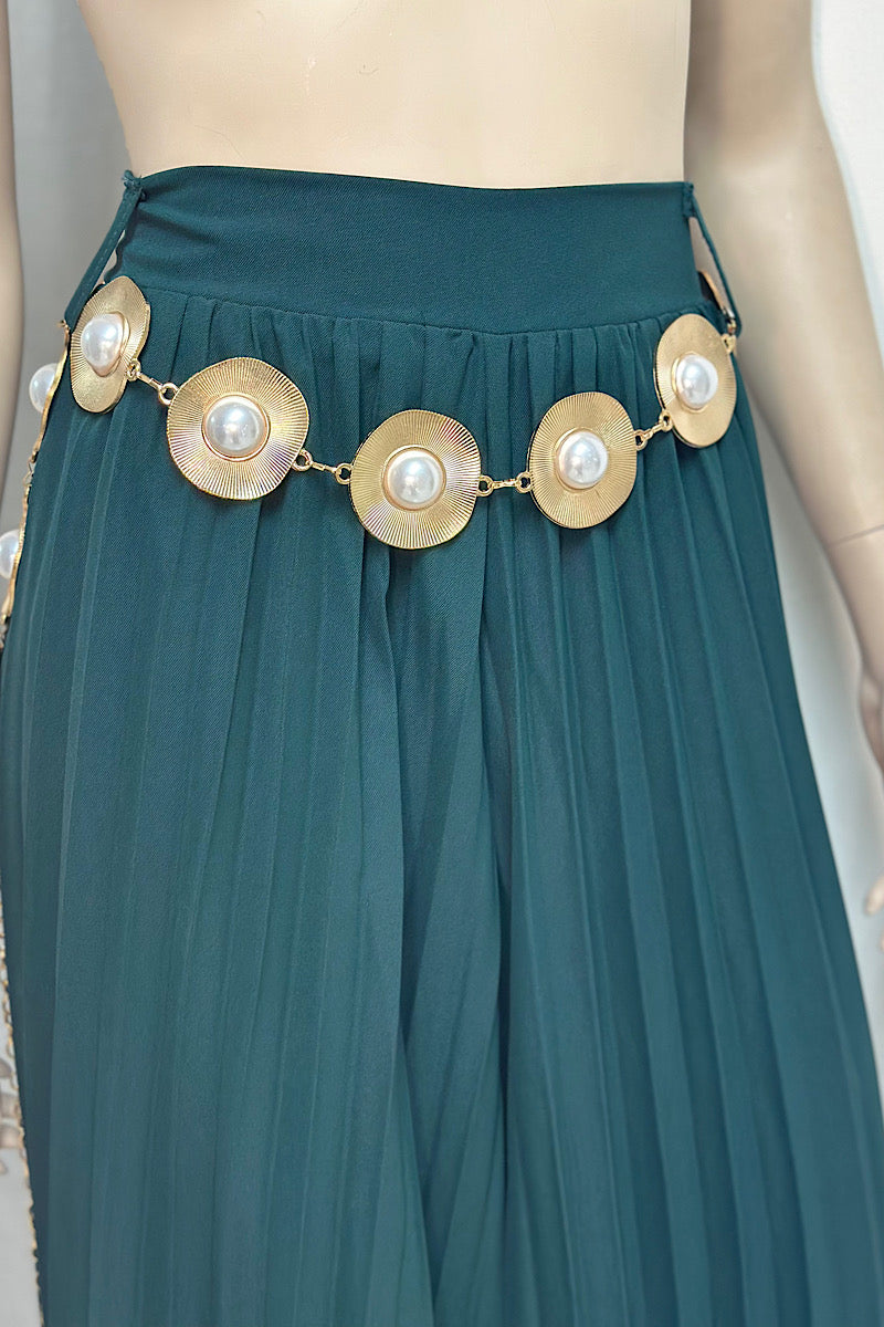 Curvy Pleated Wide Leg Belted Pant