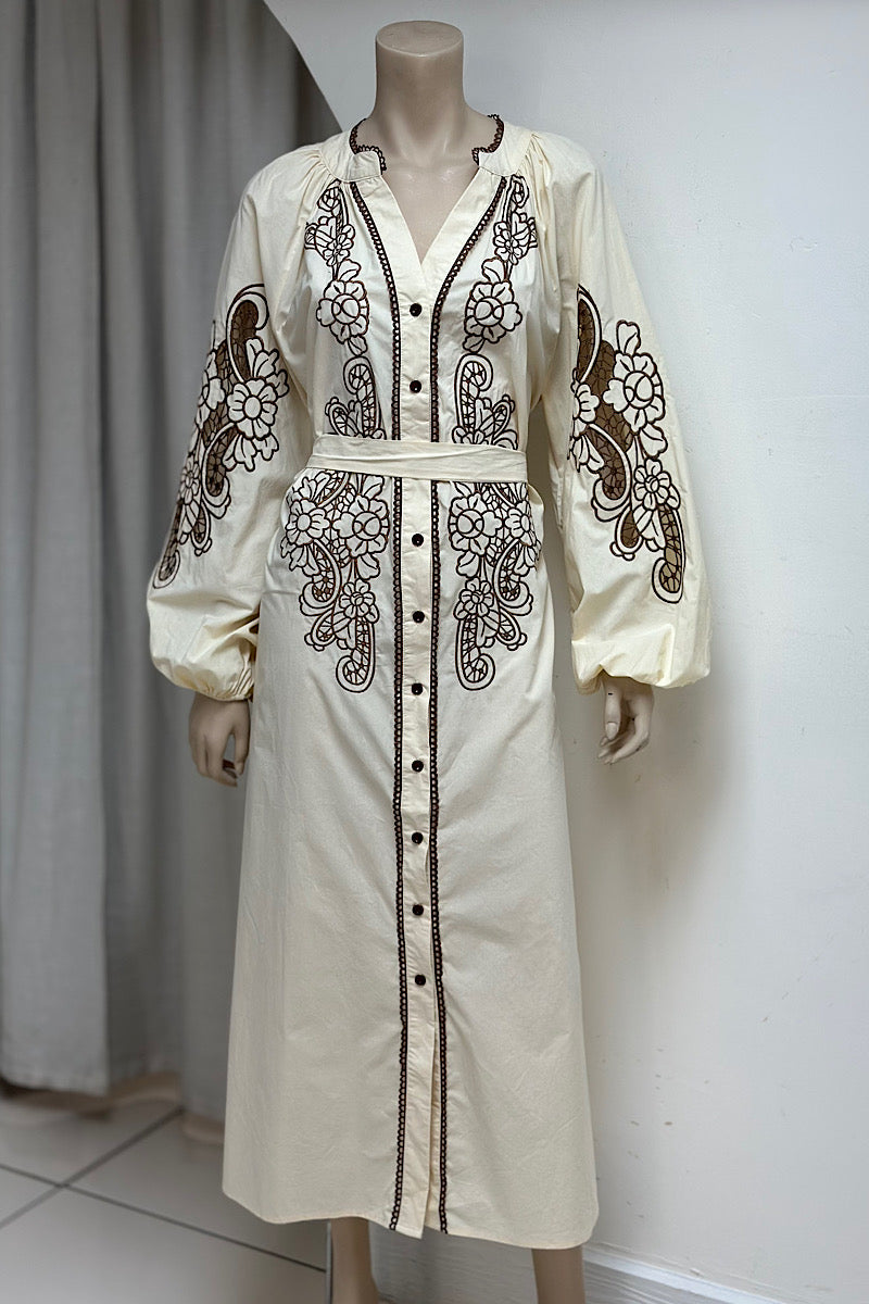 Long Sleeve Embroidered Sheath Dress