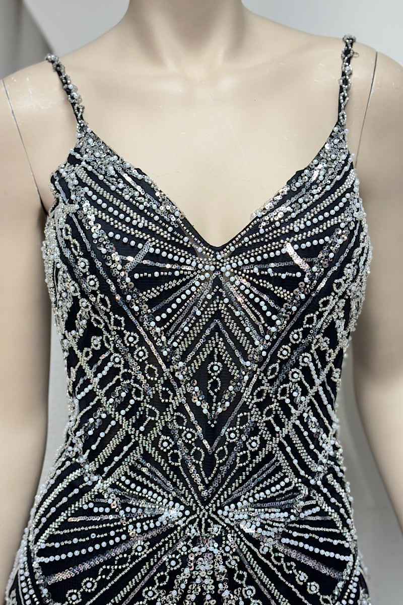 Beaded Sequin Spaghetti Strap Mermaid Formal
