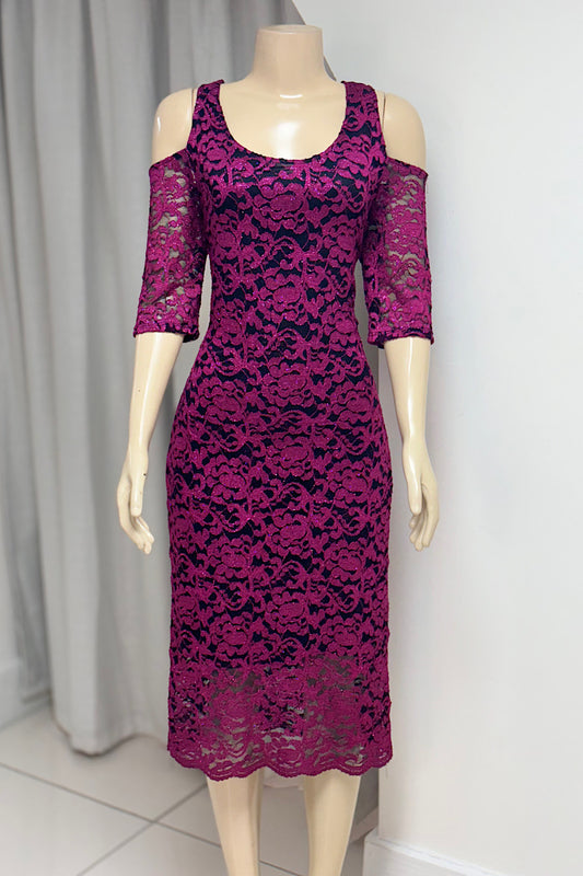 Lace Cold-Shoulder Fitted Dress