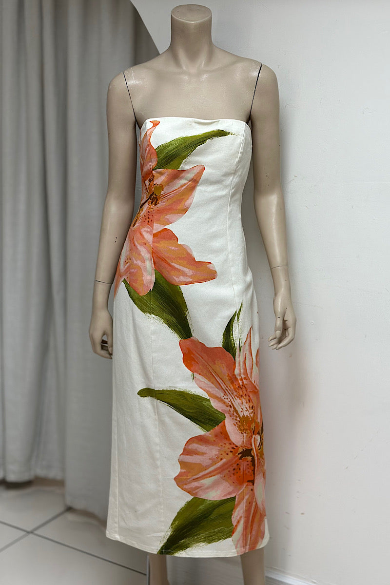 Strapless Floral Midi Dress