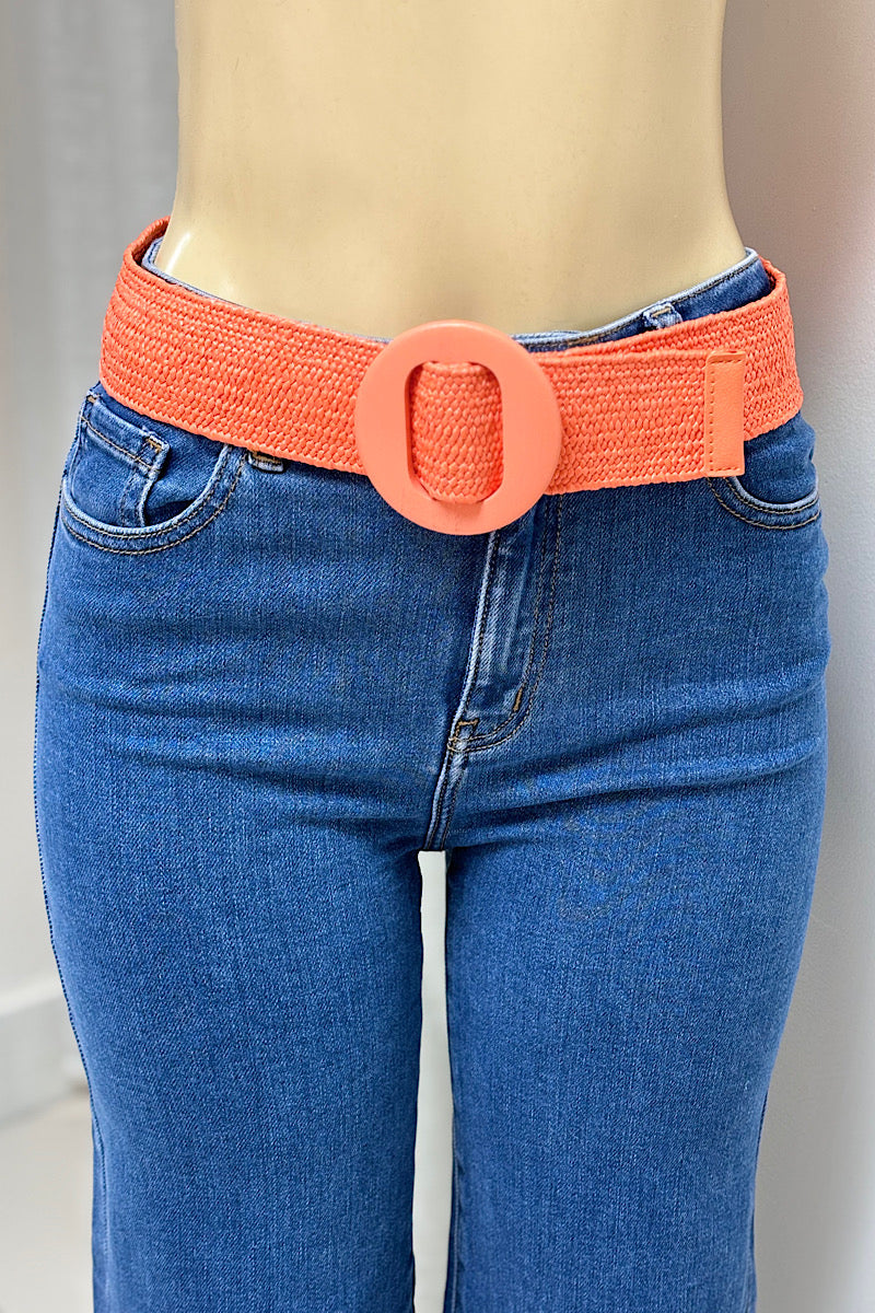 Round Buckle Straw Belt