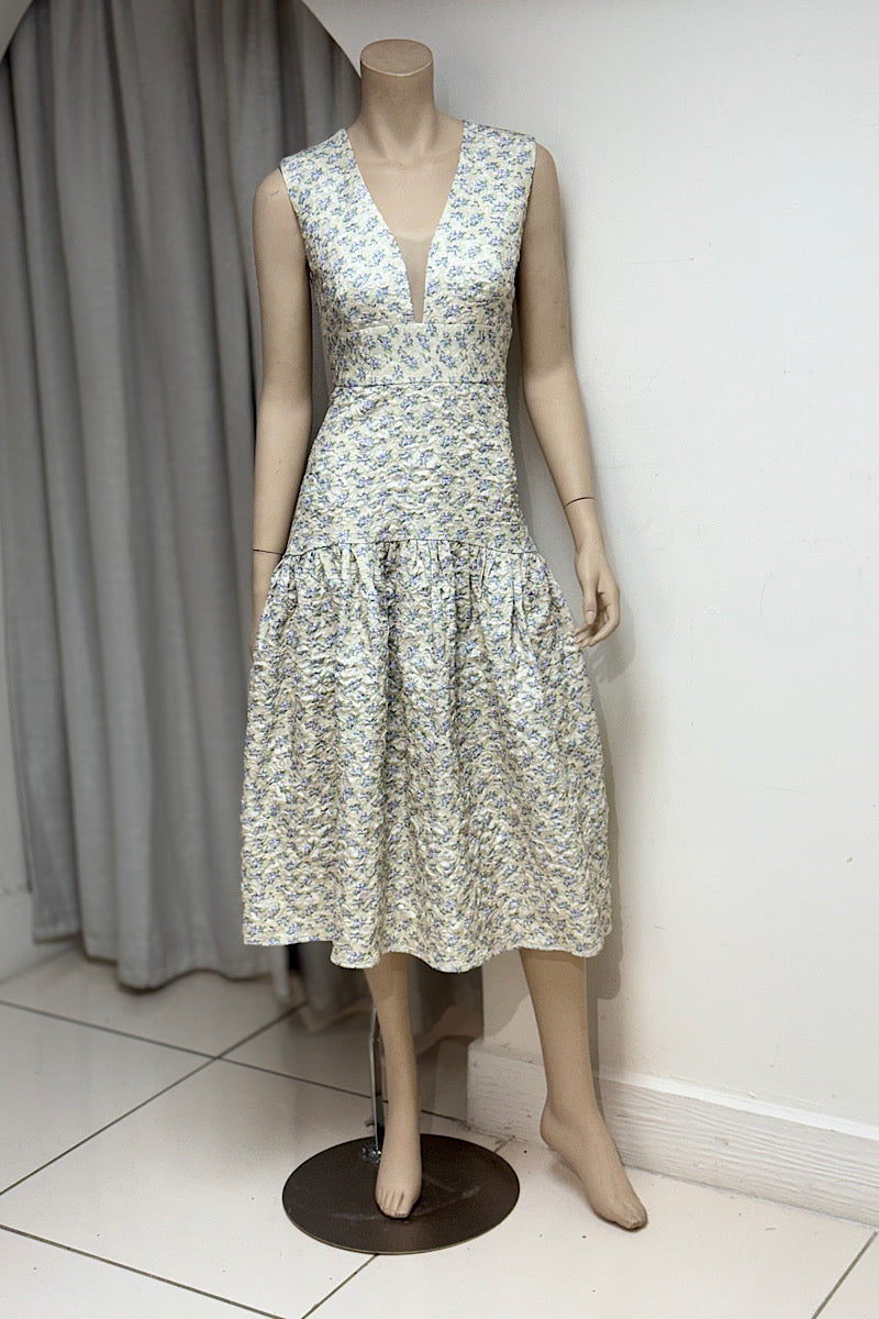 Floral V-Neck Tiered Fit And Flare Dress
