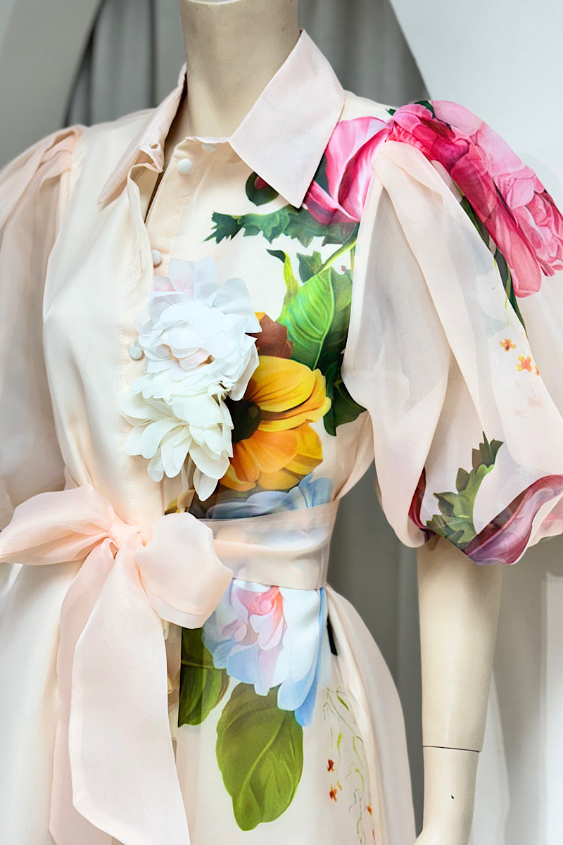 Floral Collared Flower Belt Maxi