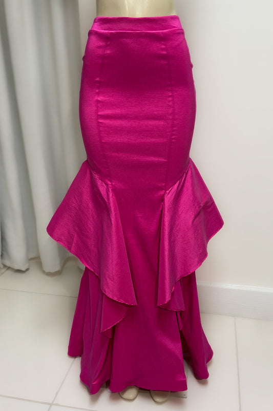 Fitted Ruffle Taffeta Skirt