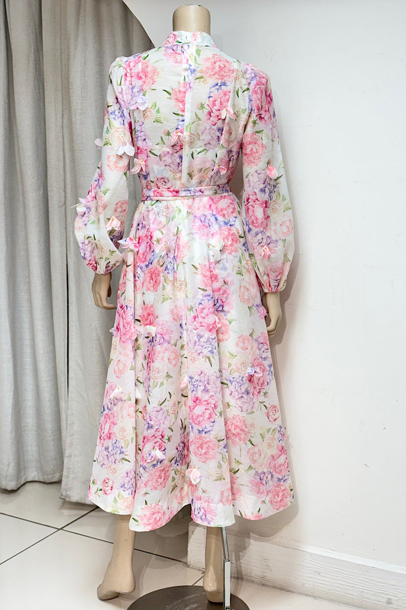 Floral Detail Button Midi Dress