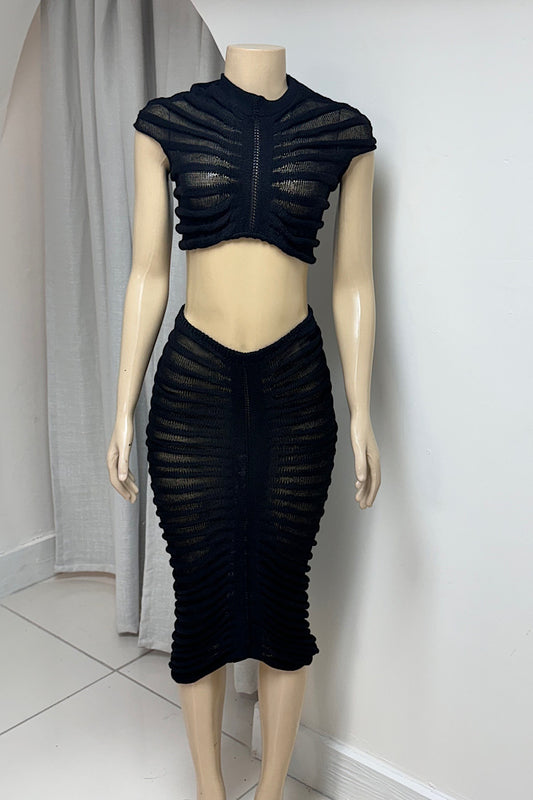 Knitted Crop Top Skirt Set