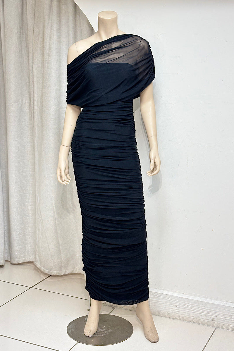 Ruched Fitted Midi Dress