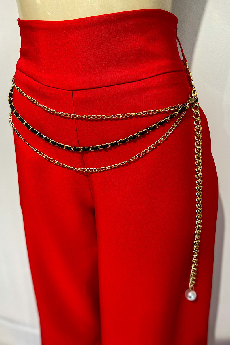 Wide Leg Pant w/ Pearl Belt