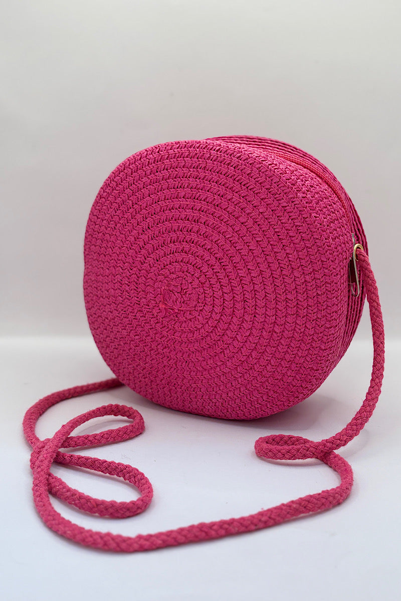 Cross-Body Round Straw Bag