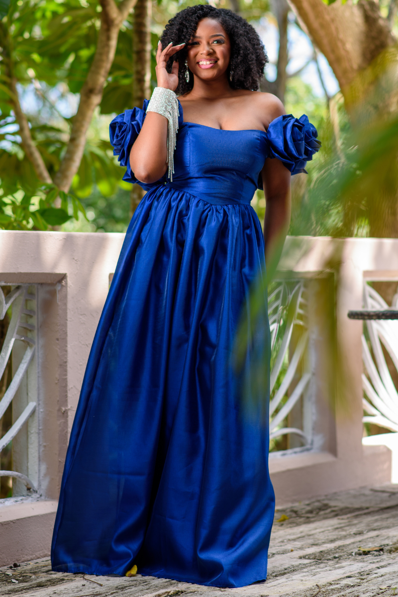 off the shoulder rosette dress Amellia Off-Shoulder Rosette Maxi Dress White