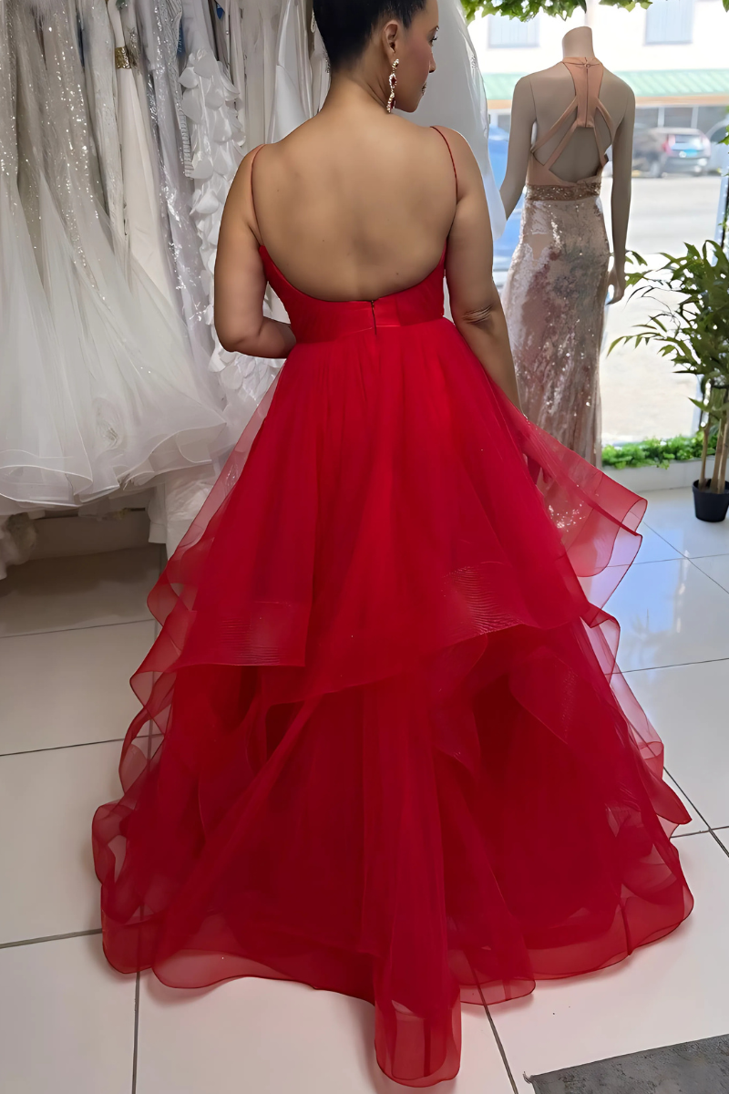 Spaghetti Strap Tiered Tulle Formal