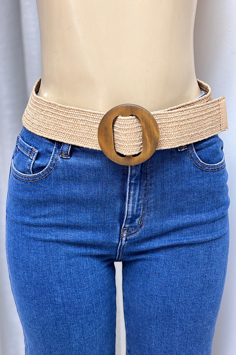 Round Buckle Straw Belt