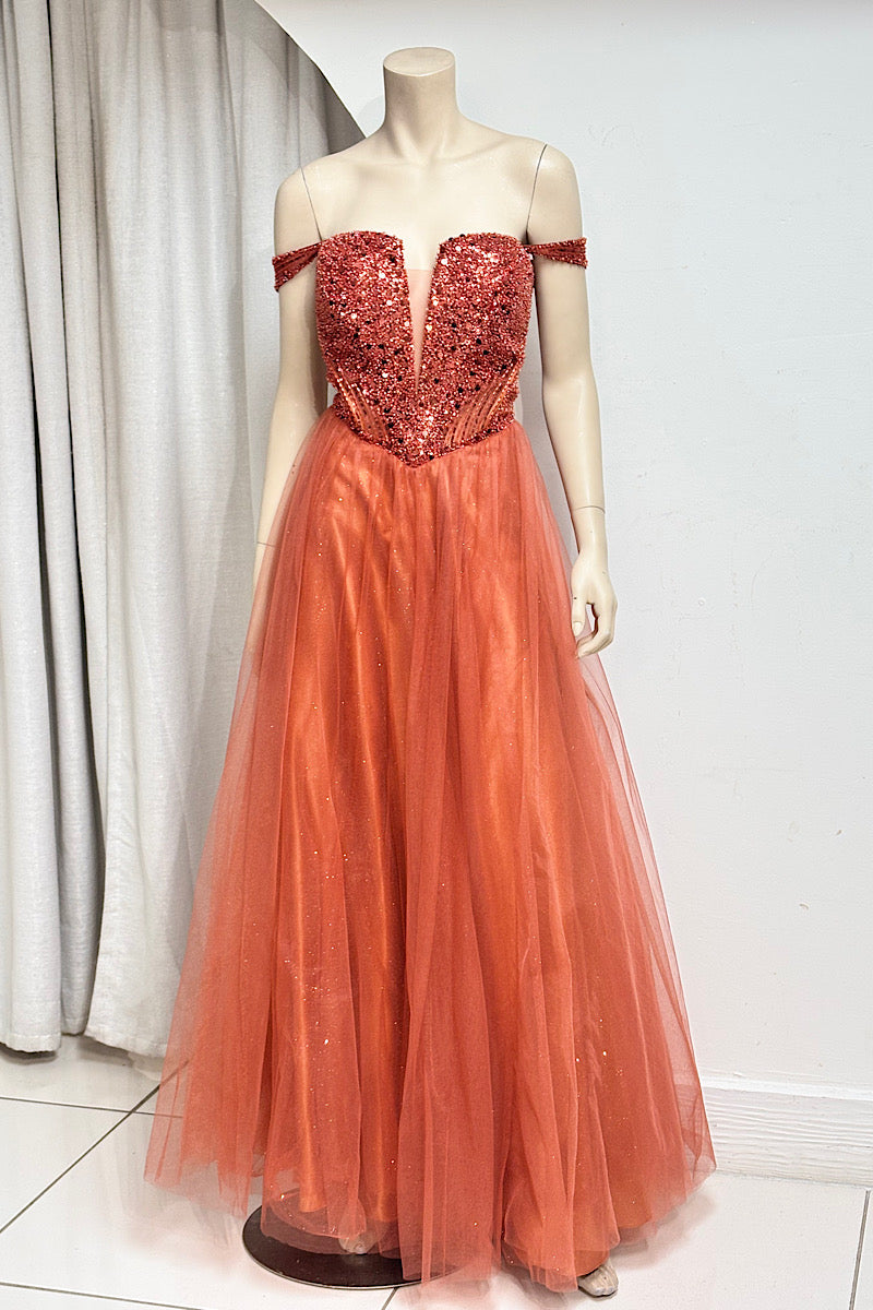 V-Waist Beaded Flare Formal