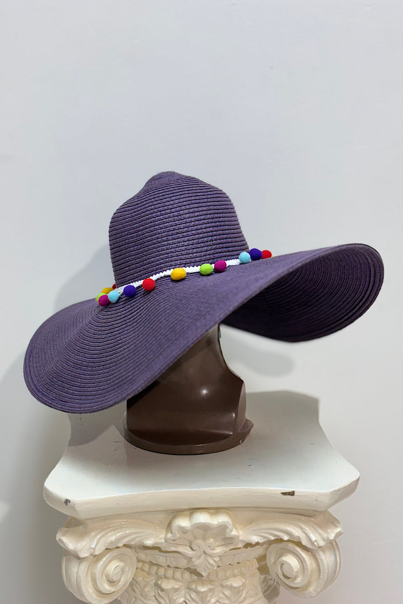 Purple Pompom Sun Hat