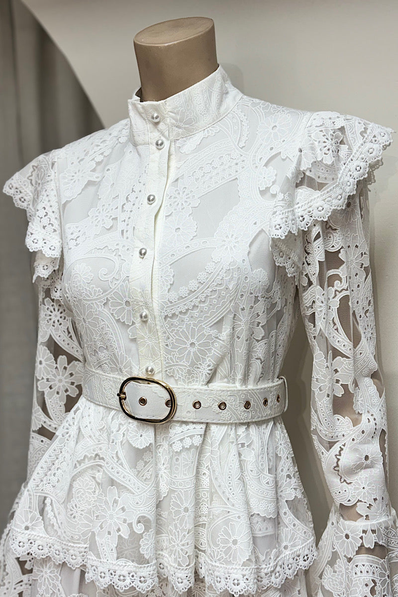 Floral Lace High Neck Dress